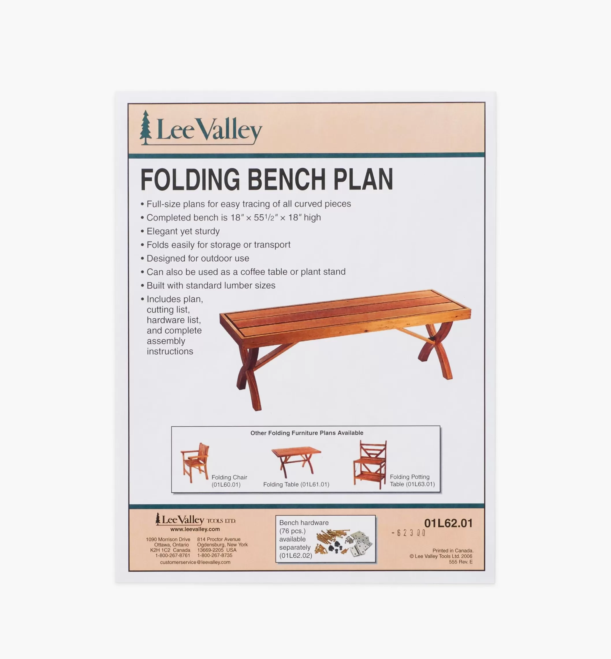 Online Lee Valley Folding Bench Plan