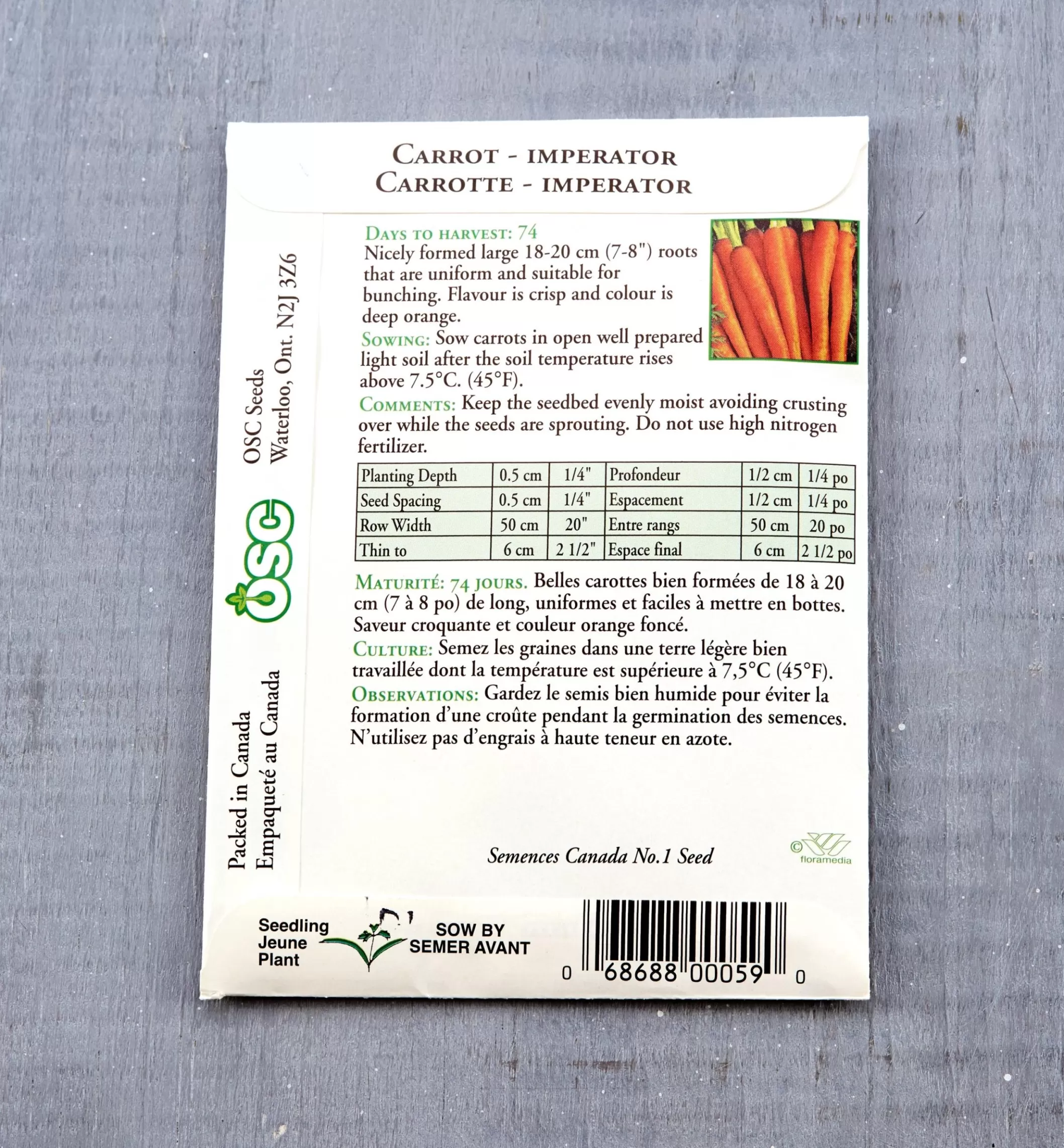 Online Lee Valley OSC Carrot Seed Packets