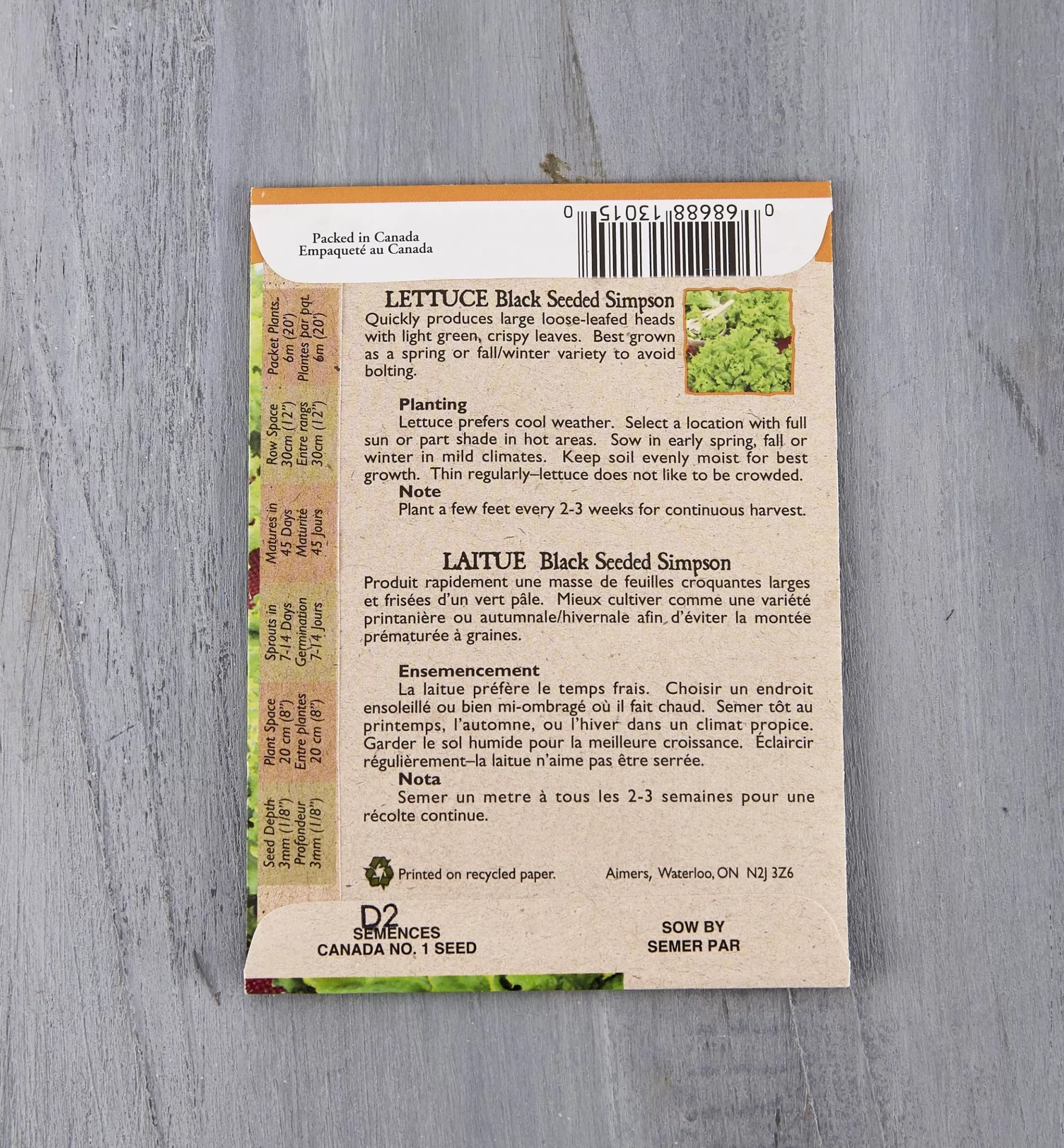 Shop Lee Valley OSC Organic Vegetable Seed Packets